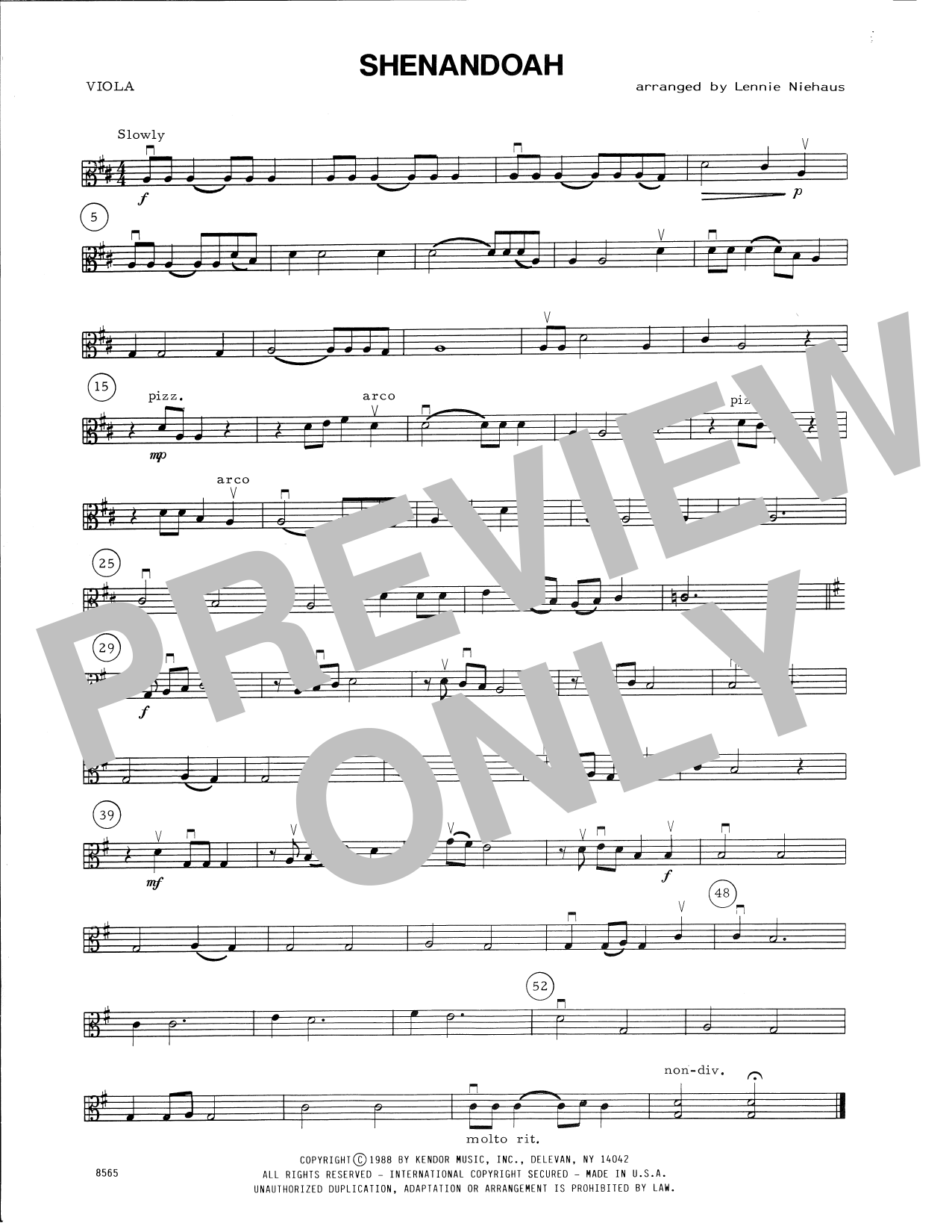 Download Traditional Shenandoah (arr. Lennie Niehaus) - Viol Sheet Music