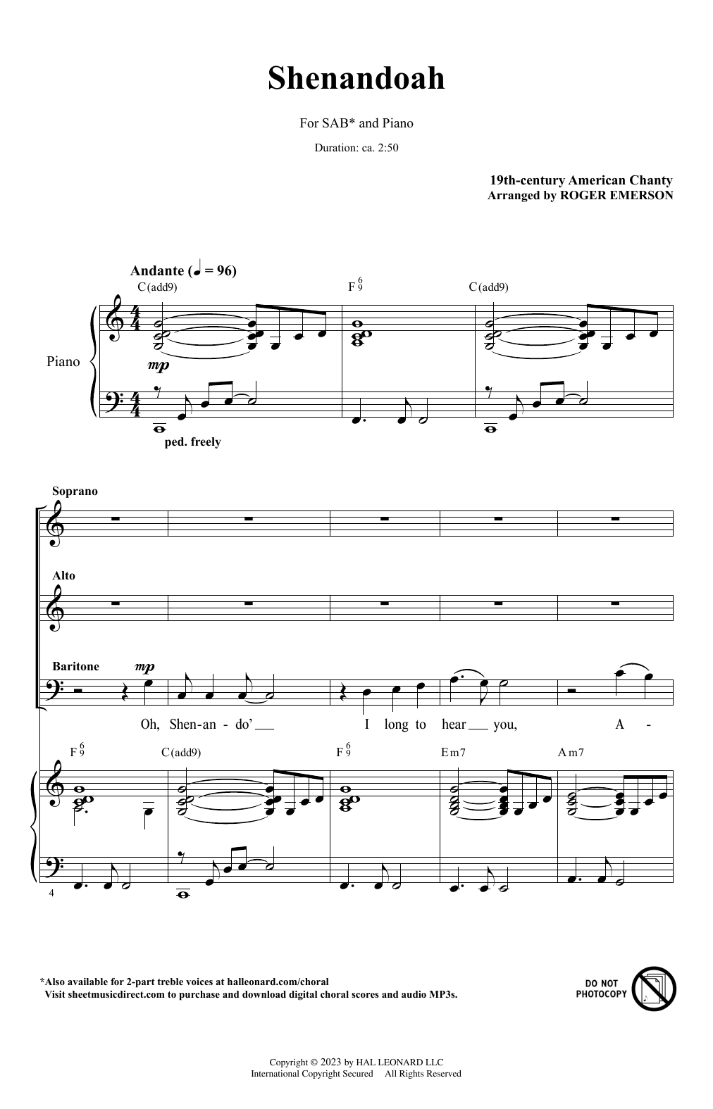 Download 19th Century American Chanty Shenandoah (arr. Roger Emerson) Sheet Music
