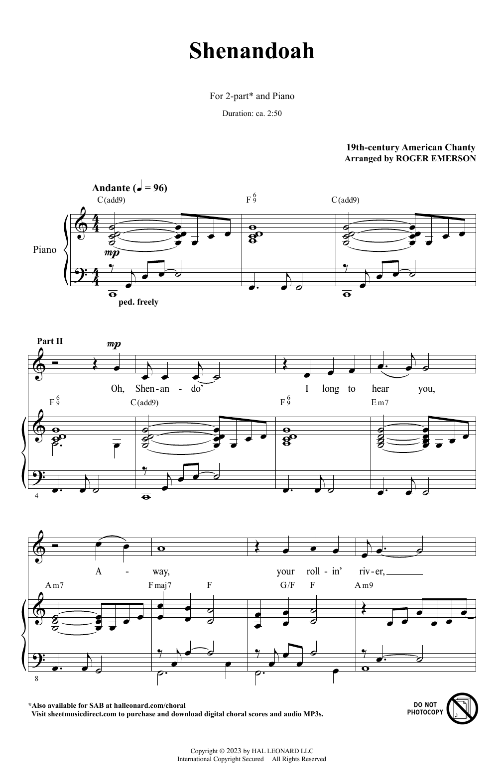 Download American Folksong Shenandoah (arr. Roger Emerson) Sheet Music