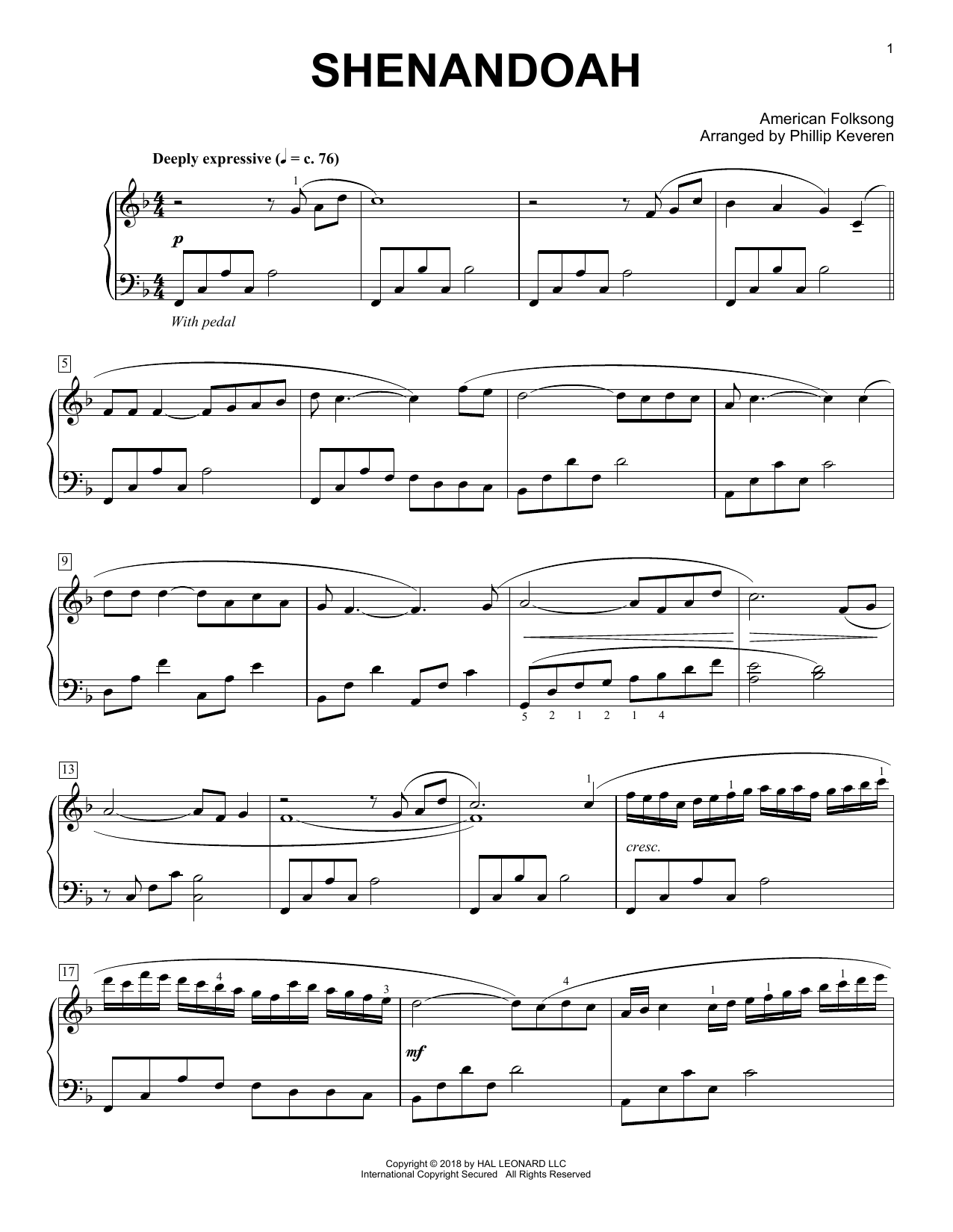 Download American Folksong Shenandoah [Classical version] (arr. Ph Sheet Music