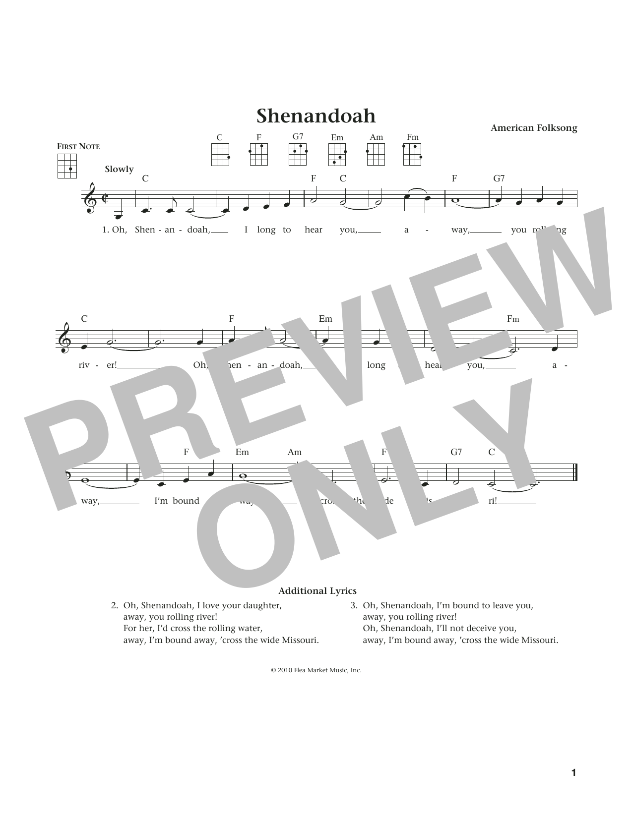 Download American Folksong Shenandoah (from The Daily Ukulele) (ar Sheet Music