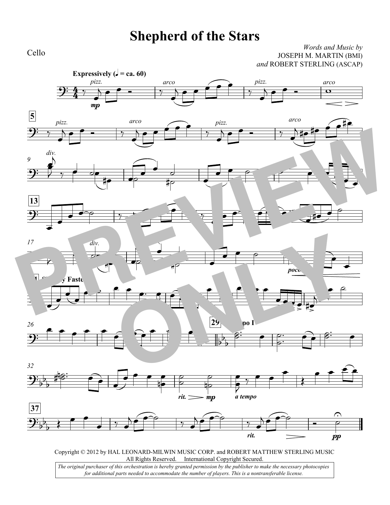 Download Joseph M. Martin Shepherd Of The Stars - Cello Sheet Music