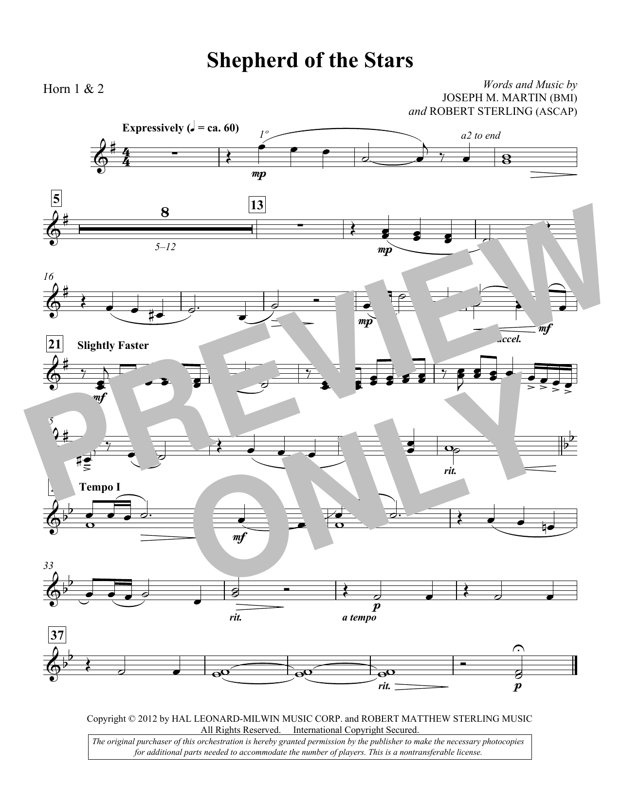 Download Joseph M. Martin Shepherd Of The Stars - F Horn 1,2 Sheet Music