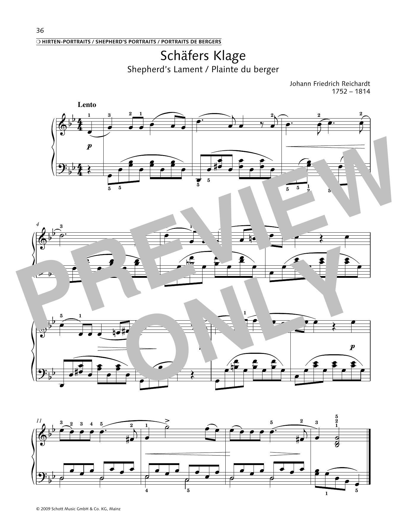 Download Johann Friedrich Reichardt Shepherd's Lament Sheet Music