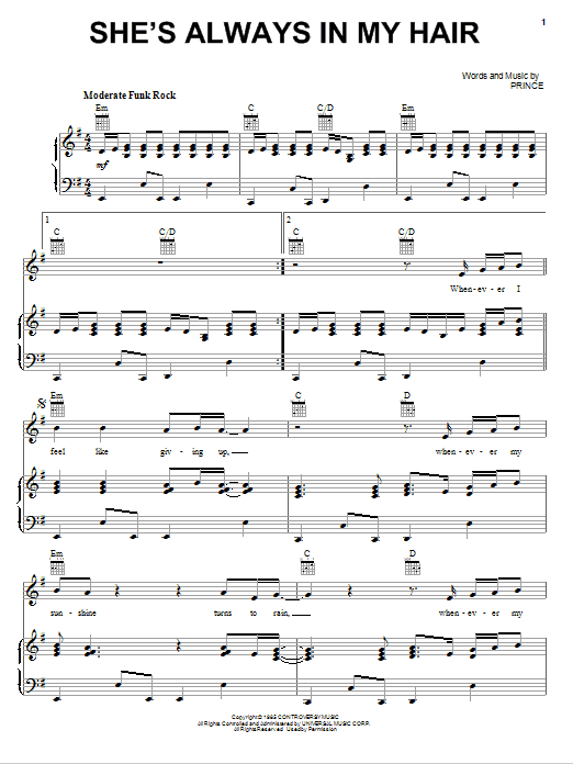 Download Prince She's Always In My Hair Sheet Music