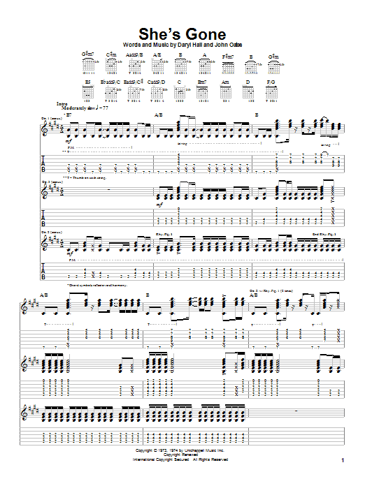 Download Hall & Oates She's Gone Sheet Music