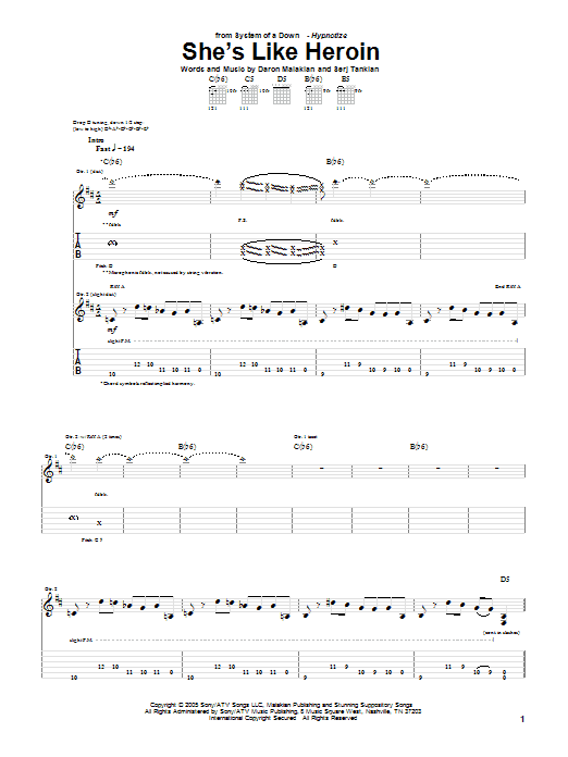 Download System Of A Down She's Like Heroin Sheet Music