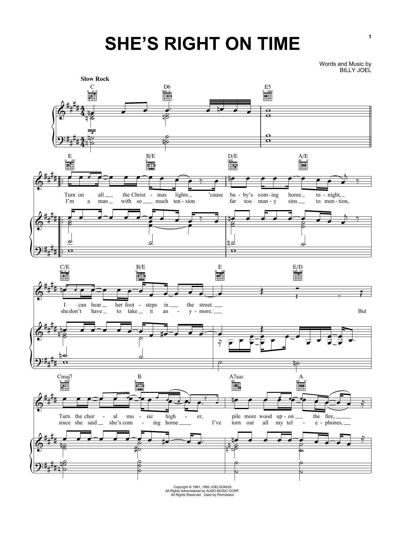 Download Billy Joel She's Right On Time Sheet Music