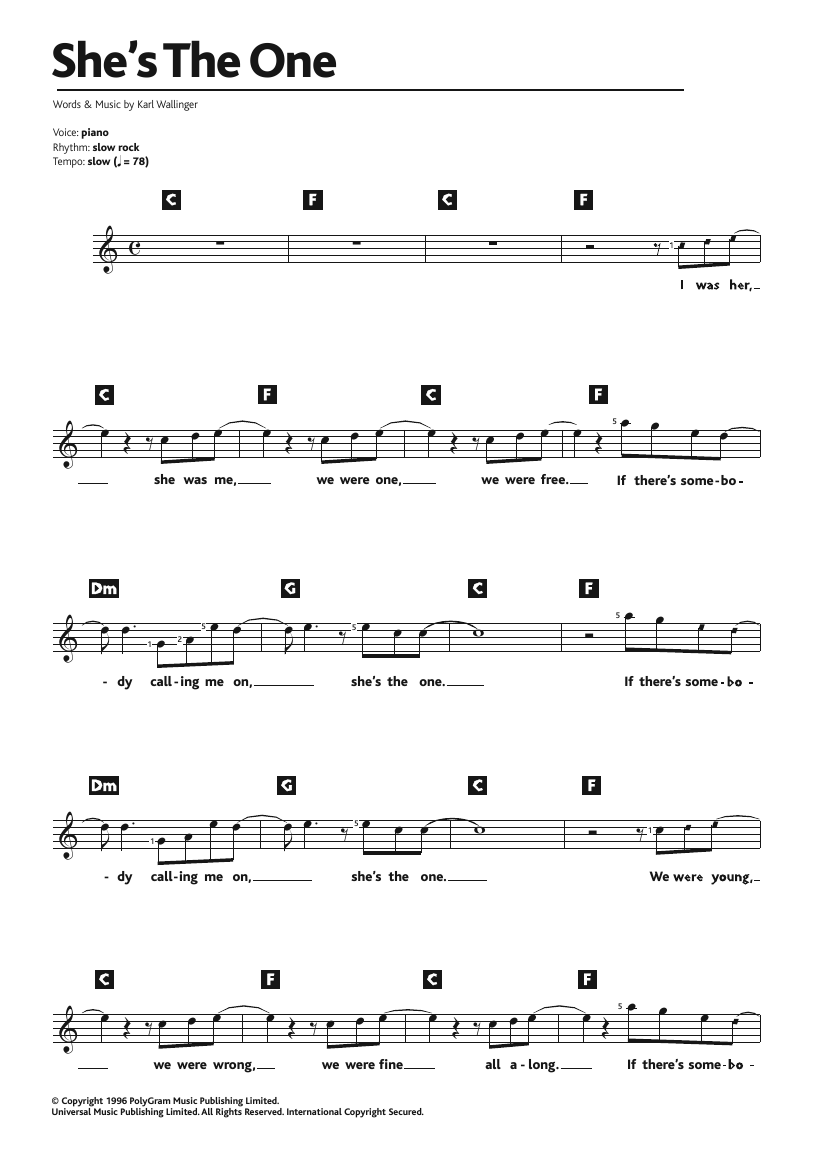 Download Robbie Williams She's The One Sheet Music