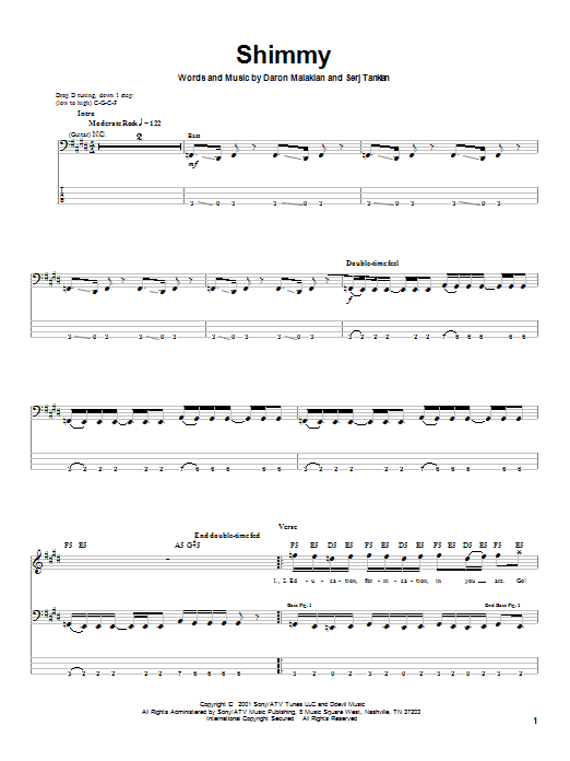 Download System Of A Down Shimmy Sheet Music