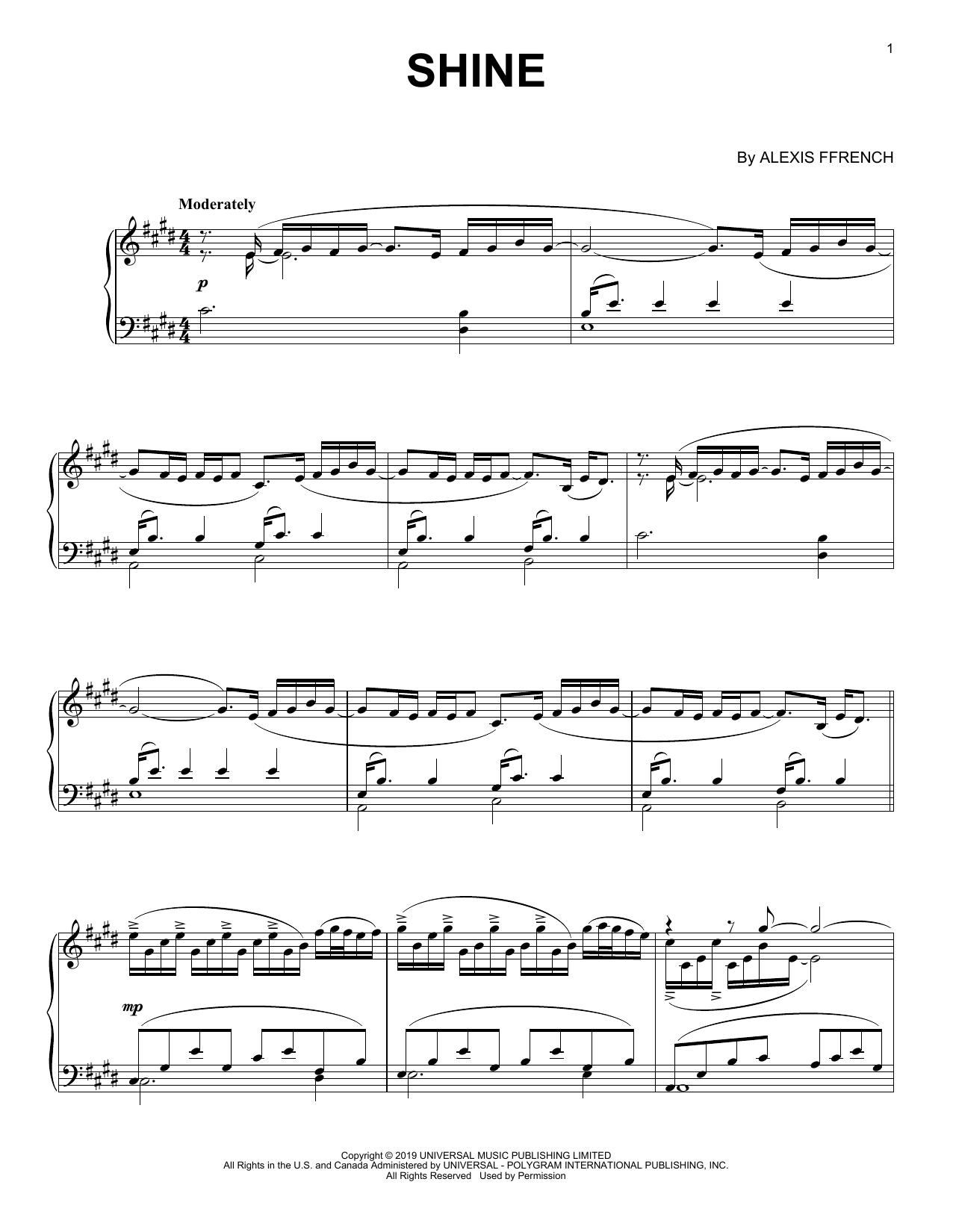 Download Alexis Ffrench Shine Sheet Music