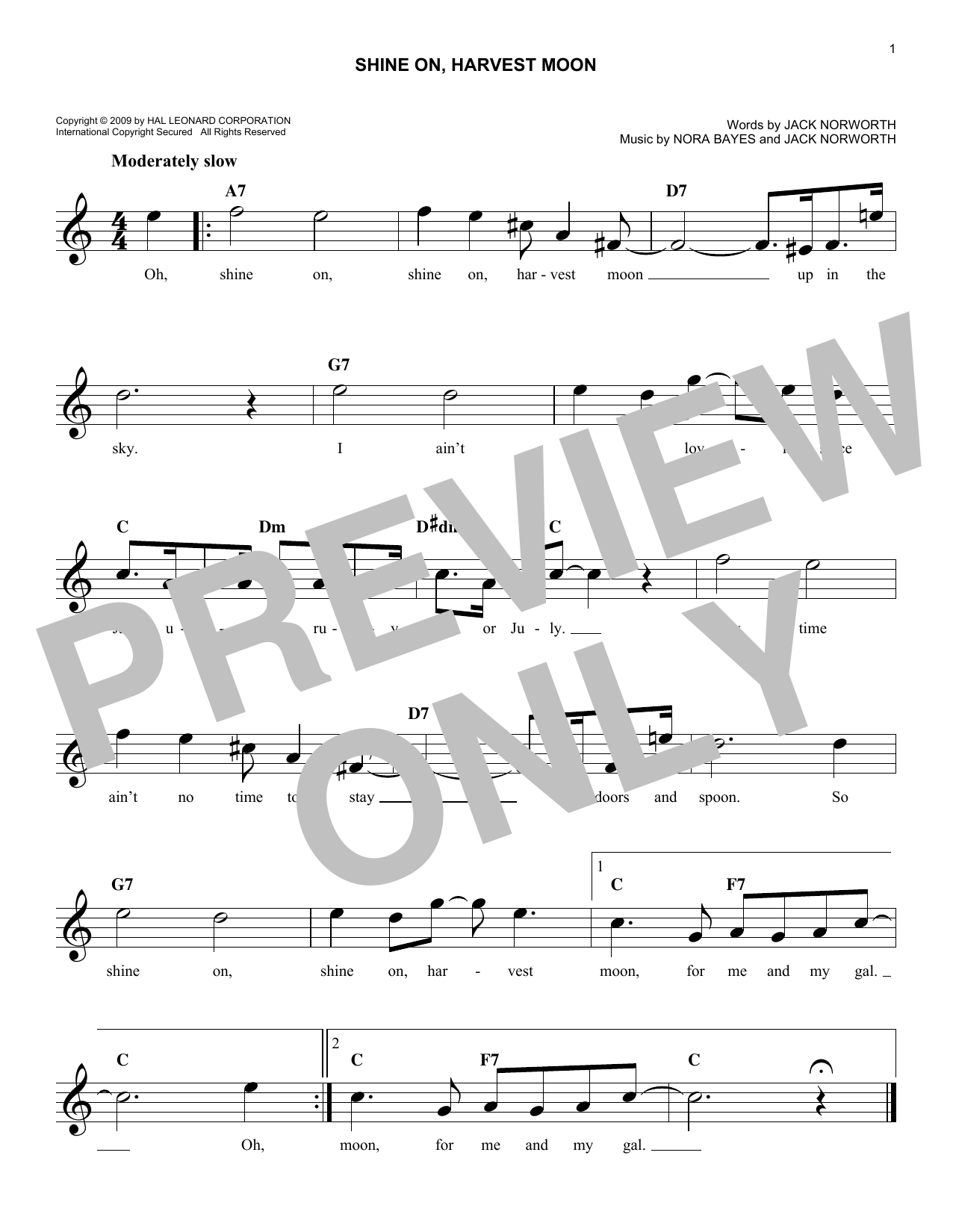Download Nora Bayes Shine On, Harvest Moon Sheet Music