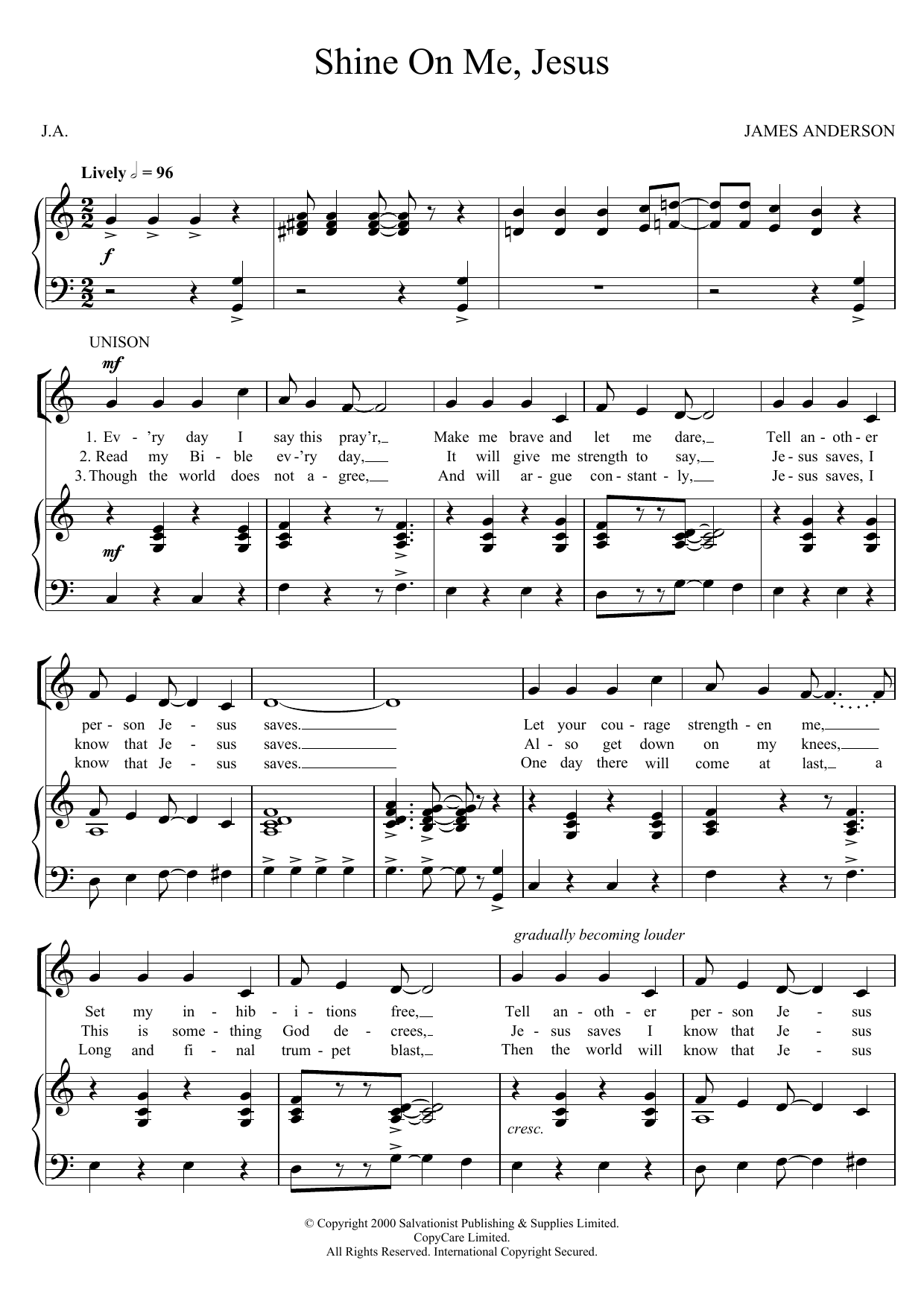 Download The Salvation Army Shine On Me, Jesus Sheet Music