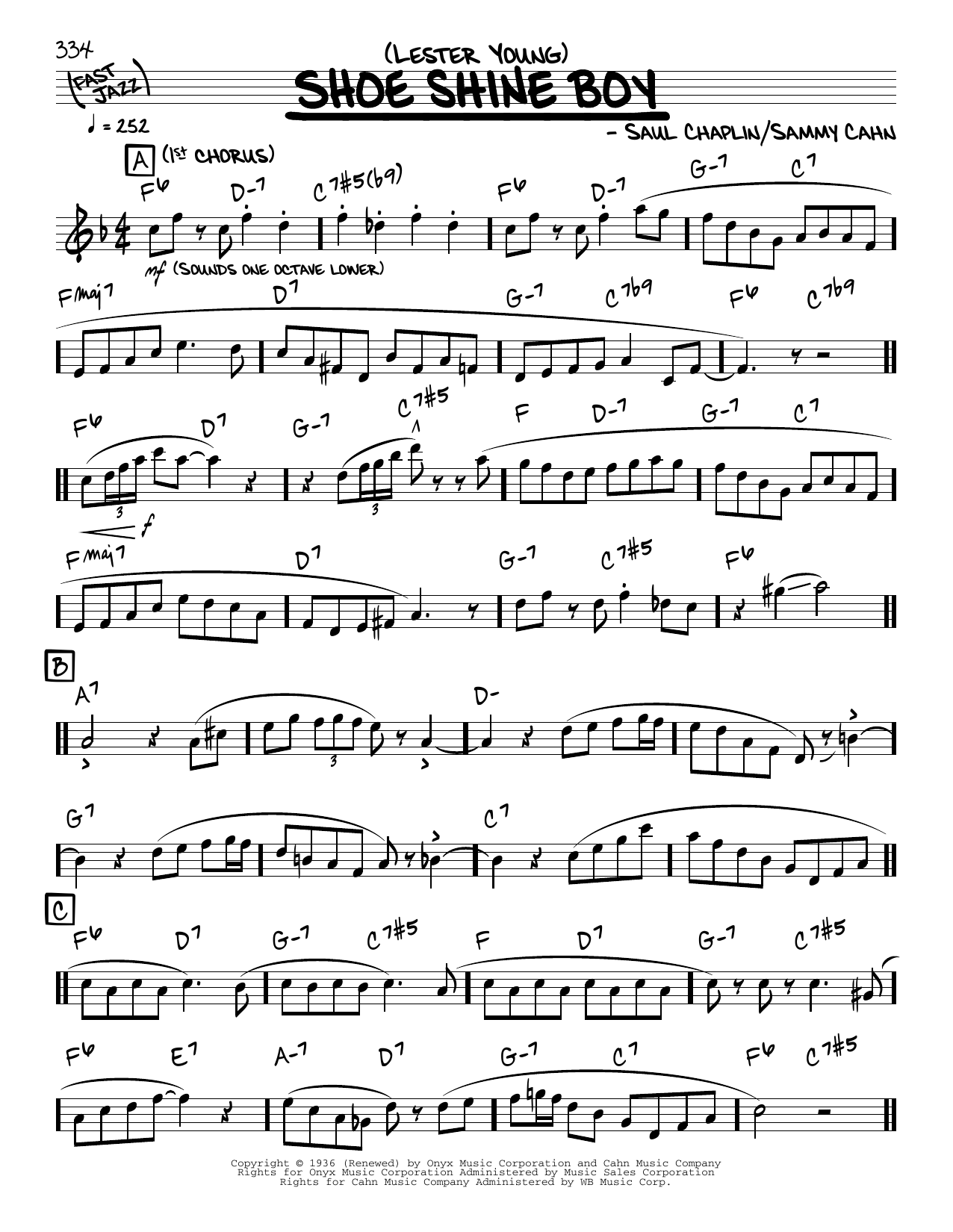 Download Lester Young Shoe Shine Boy (solo only) Sheet Music