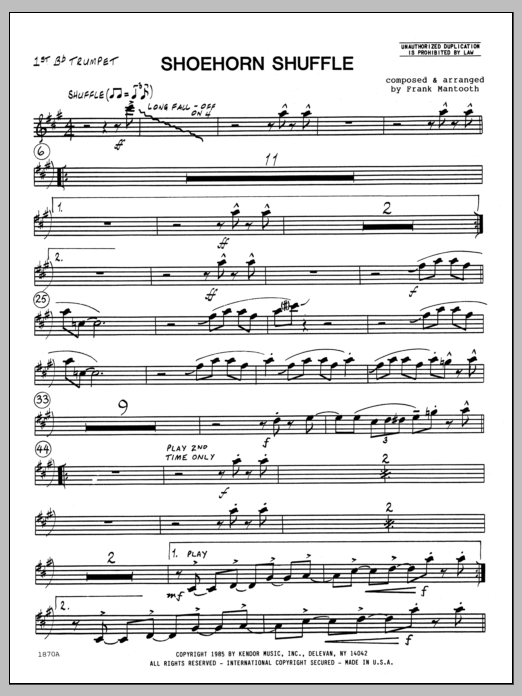 Download Frank Mantooth Shoehorn Shuffle - 1st Bb Trumpet Sheet Music