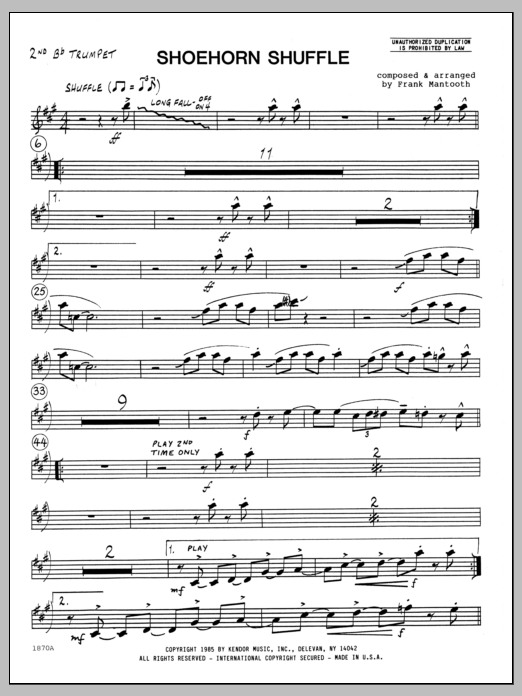 Download Frank Mantooth Shoehorn Shuffle - 2nd Bb Trumpet Sheet Music