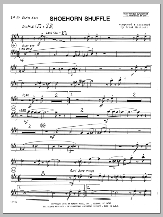 Download Frank Mantooth Shoehorn Shuffle - 2nd Eb Alto Saxophon Sheet Music