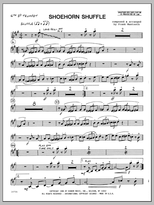 Download Frank Mantooth Shoehorn Shuffle - 4th Bb Trumpet Sheet Music