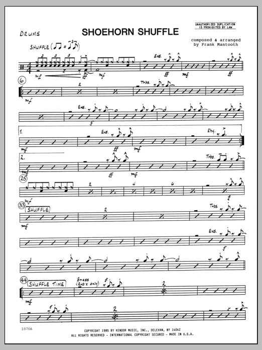 Download Frank Mantooth Shoehorn Shuffle - Drums Sheet Music