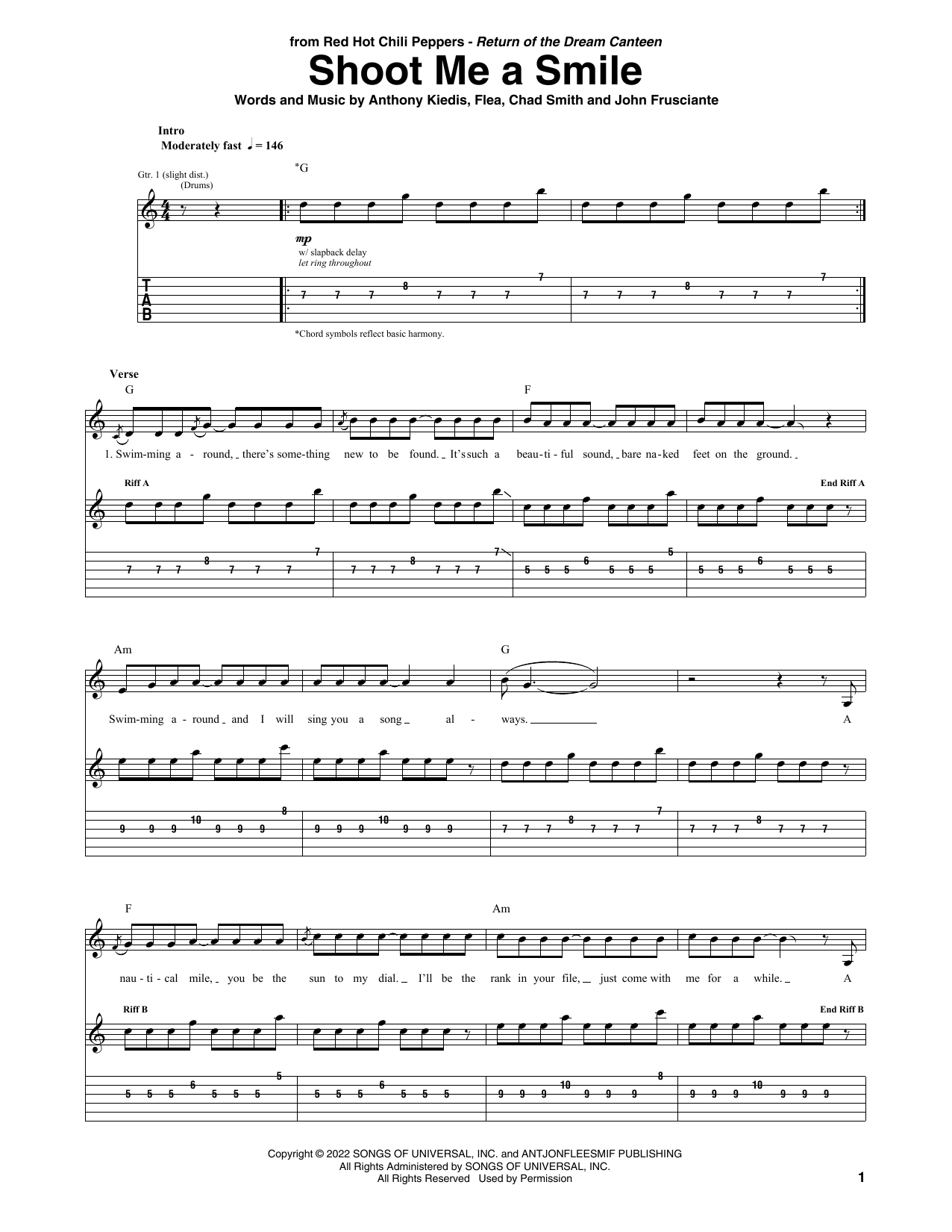 Download Red Hot Chili Peppers Shoot Me A Smile Sheet Music