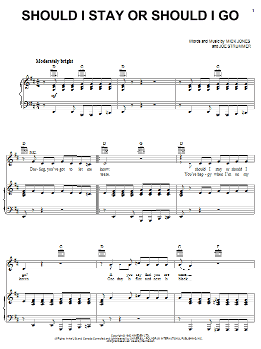 Download The Clash Should I Stay Or Should I Go Sheet Music