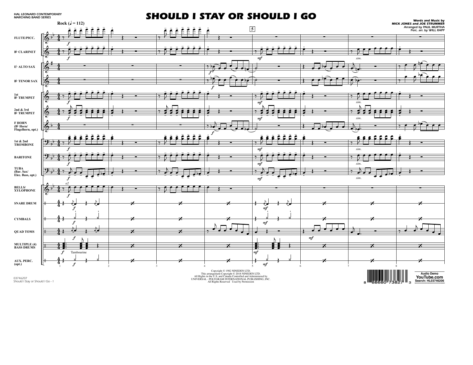 Download Paul Murtha Should I Stay Or Should I Go - Conducto Sheet Music