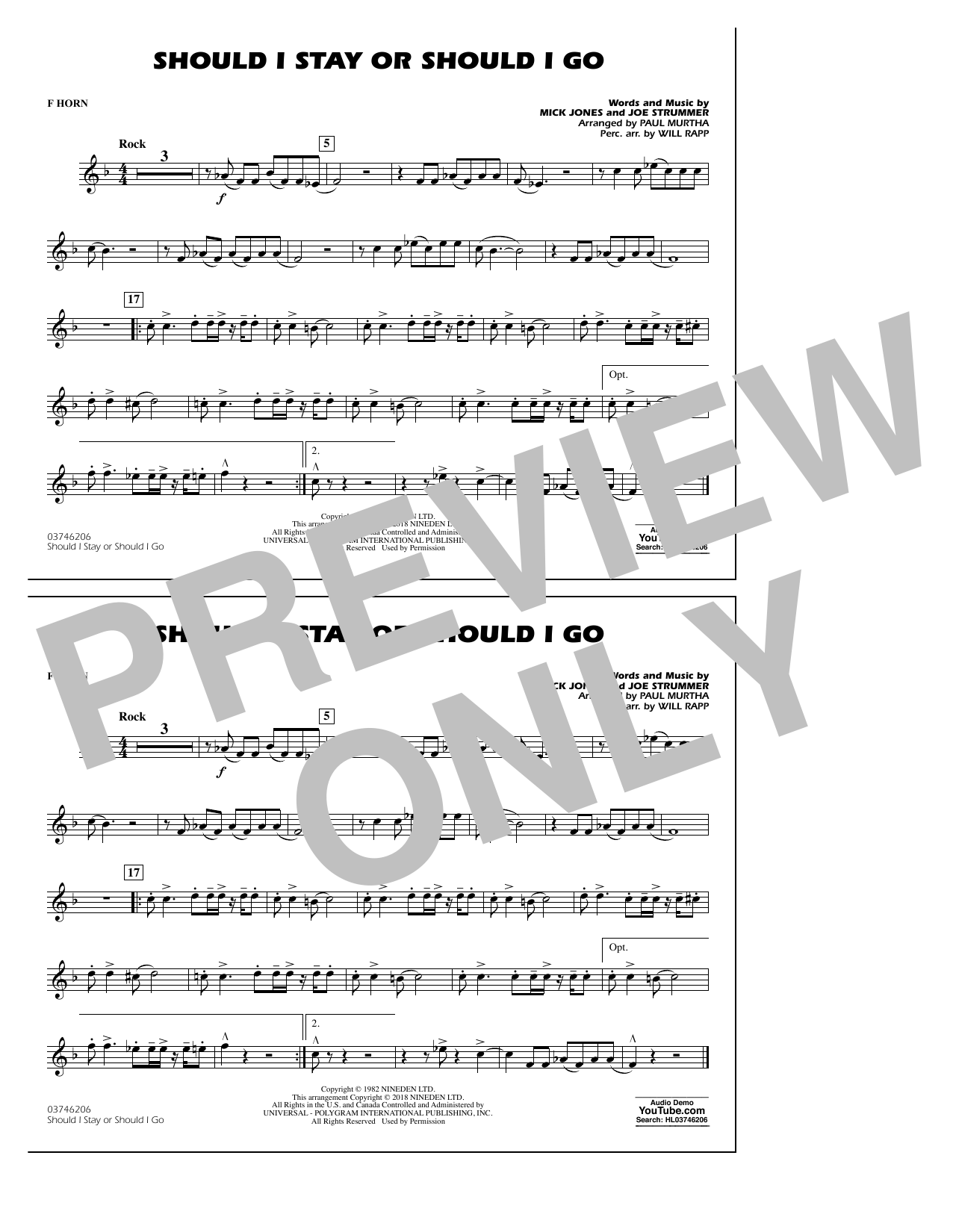 Download Paul Murtha Should I Stay Or Should I Go - F Horn Sheet Music