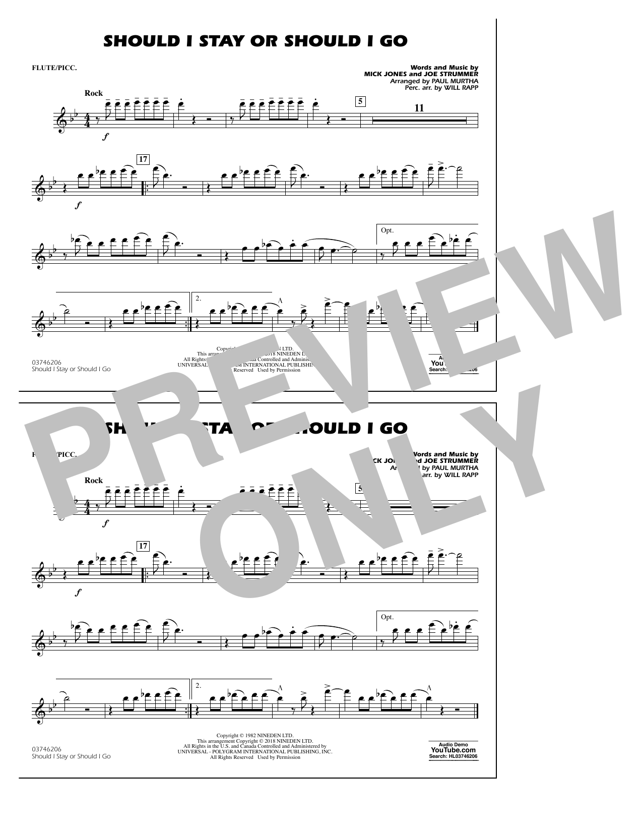 Download Paul Murtha Should I Stay Or Should I Go - Flute/Pi Sheet Music
