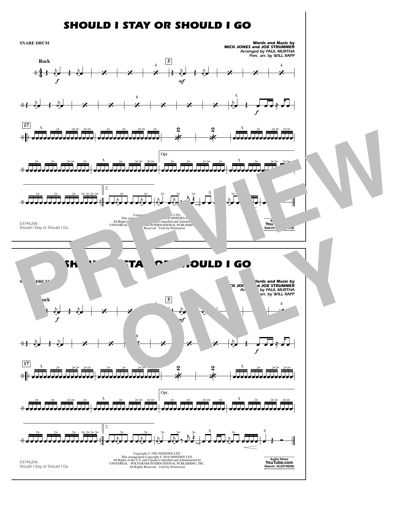 Download Paul Murtha Should I Stay Or Should I Go - Snare Dr Sheet Music