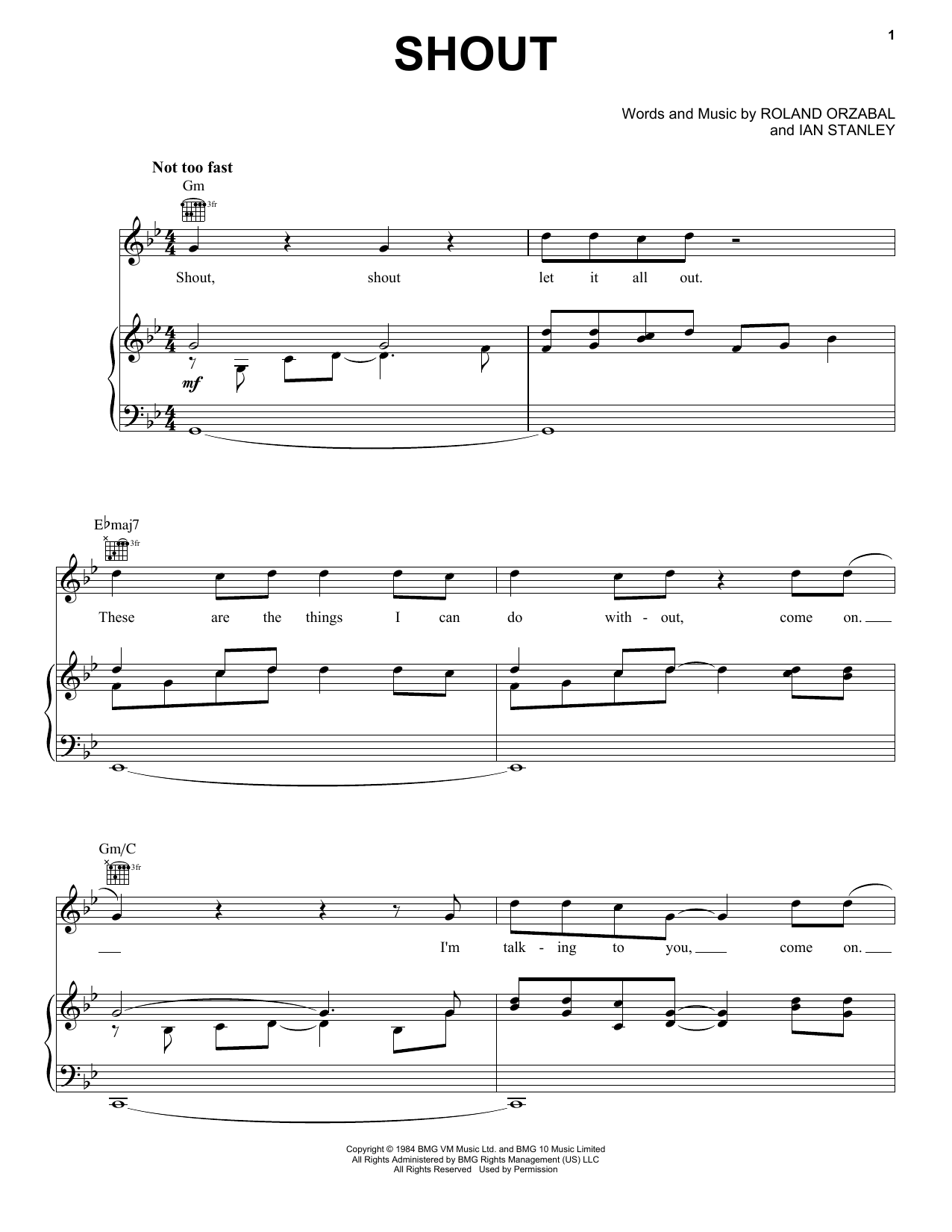 Download Tears for Fears Shout Sheet Music