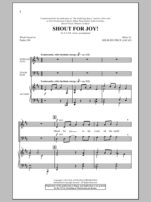 Download Milburn Price Shout For Joy! Sheet Music