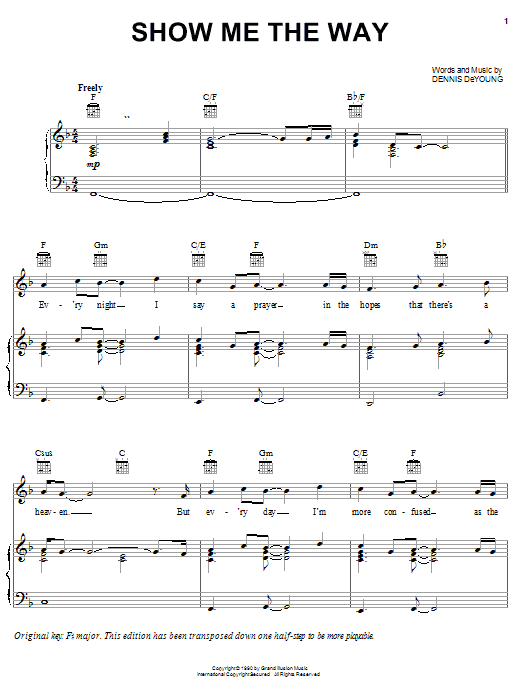 Download Styx Show Me The Way Sheet Music