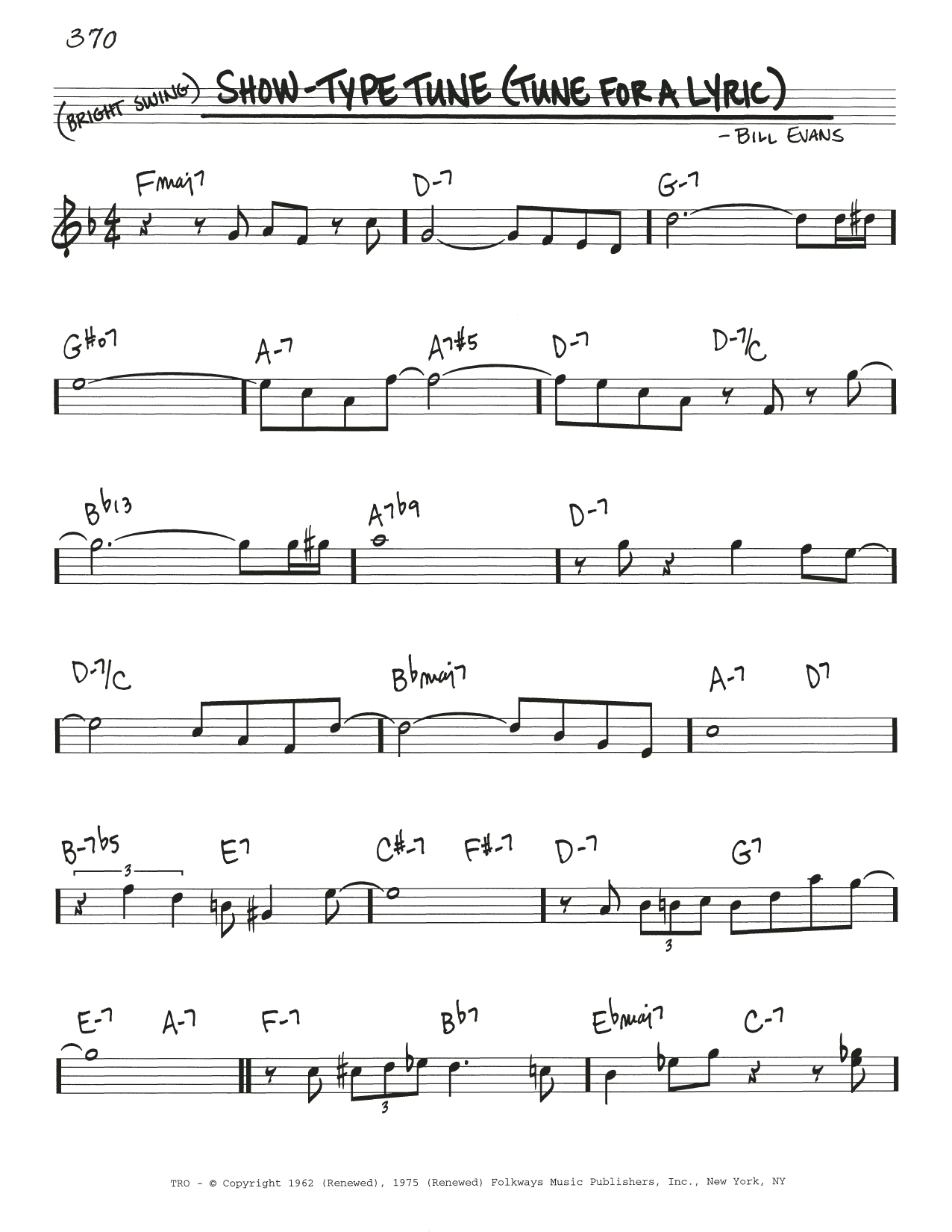 Download Bill Evans Show-Type Tune (Tune For A Lyric) Sheet Music