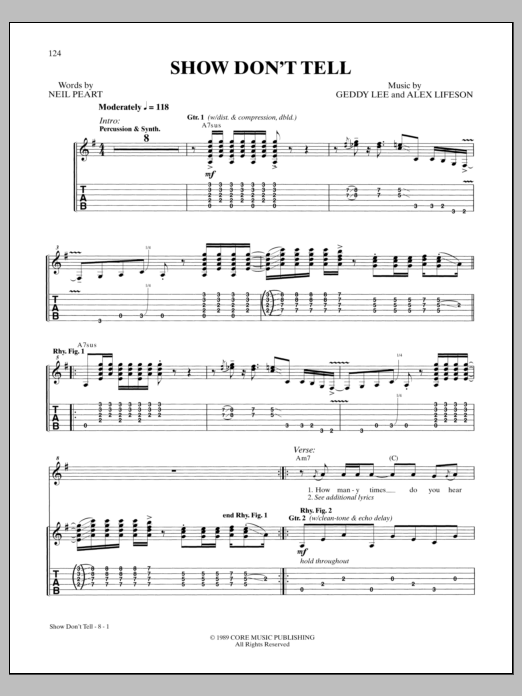 Download Rush Show Don't Tell Sheet Music