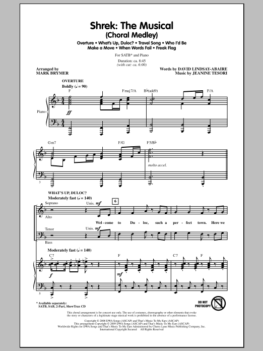 Download Mark Brymer Shrek: The Musical (Choral Medley) Sheet Music