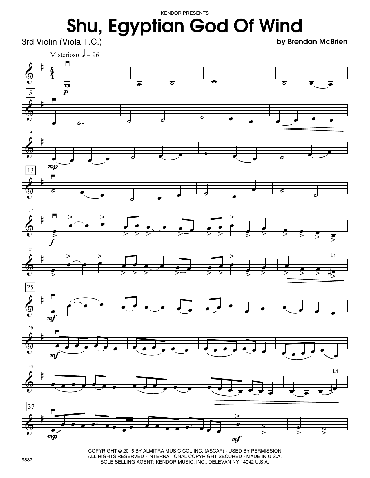Download Brendan McBrien Shu, Egyptian God Of Wind - Violin 3 (V Sheet Music