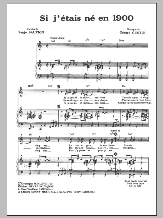 Download Henri Salvador Si J'etais Ne En 1900 Sheet Music