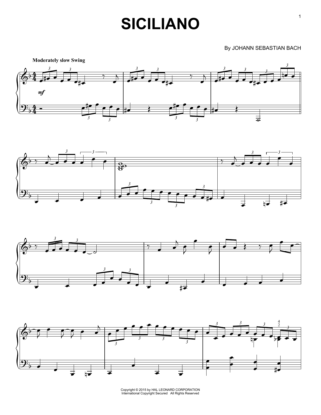 Download Johann Sebastian Bach Siciliano [Jazz version] Sheet Music