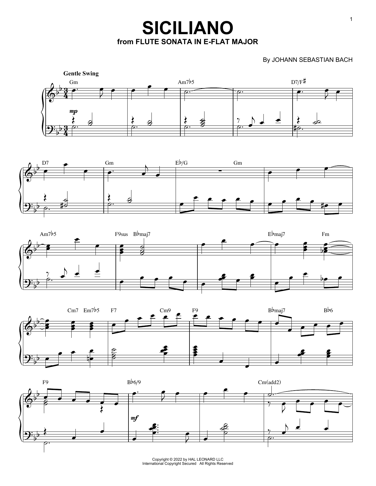 Download Johann Sebastian Bach Siciliano [Jazz version] (arr. Brent Ed Sheet Music