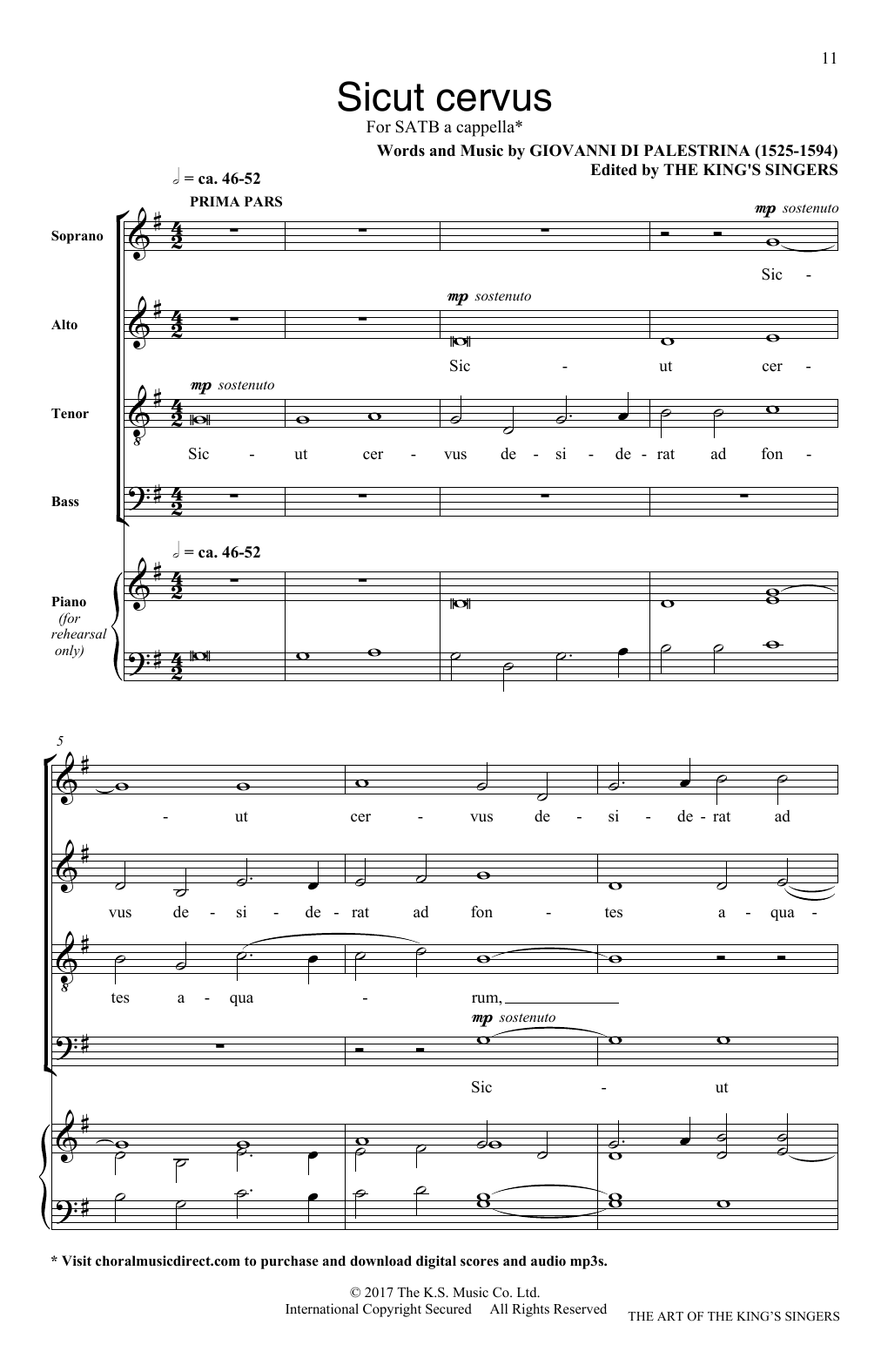 Download Giovanni Palestrina Sicut Cervus Sheet Music