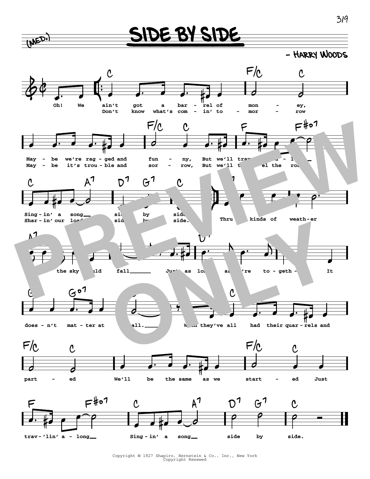 Download Patsy Cline Side By Side (High Voice) Sheet Music