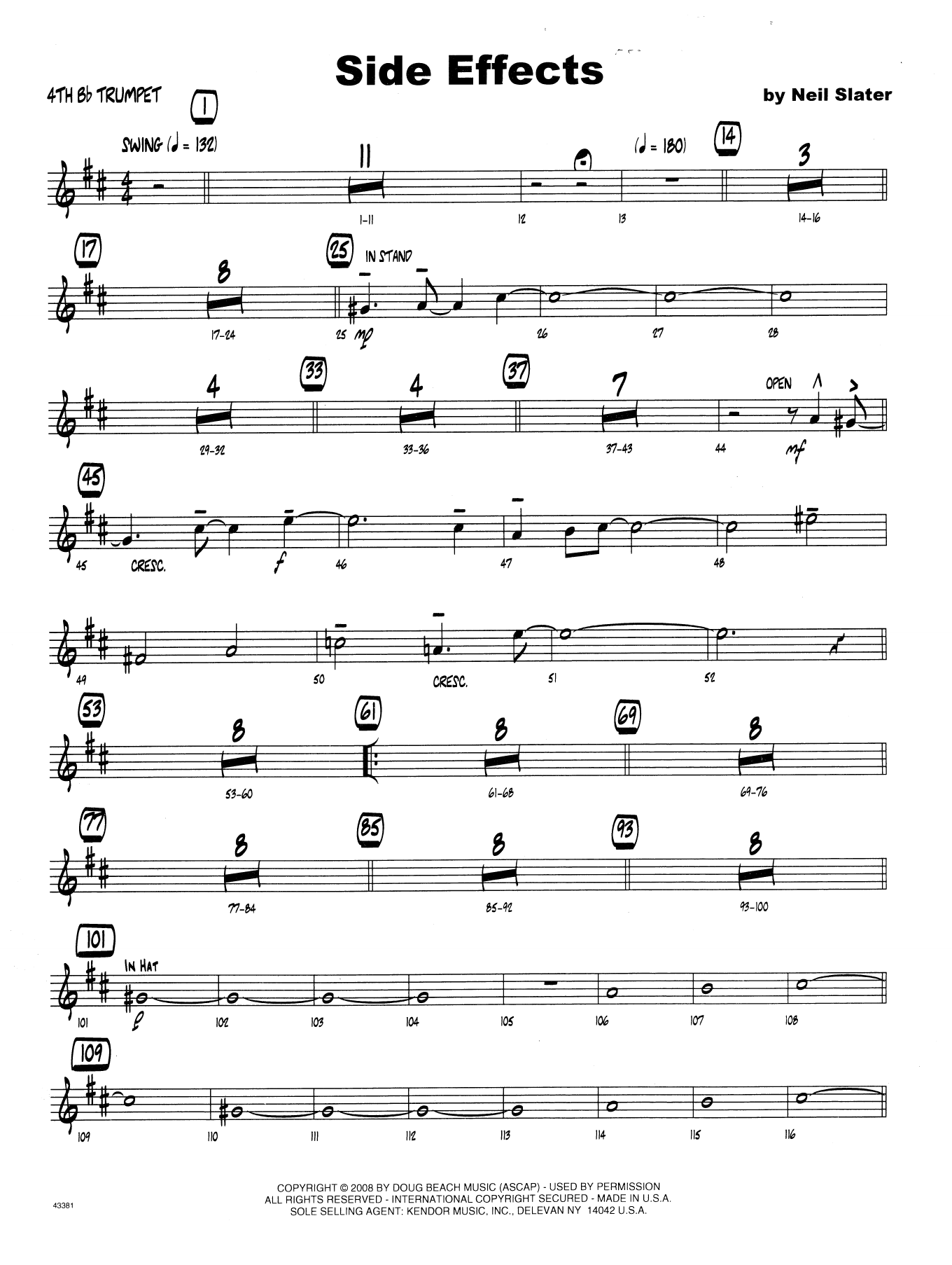 Download Neil Slater Side Effects - 4th Bb Trumpet Sheet Music