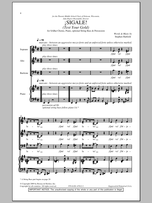 Download Stephen Hatfield Sigale (Test Your Gold) Sheet Music