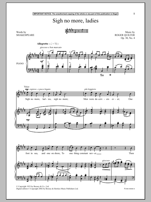 Download Roger Quilter Sigh No More, Ladies Sheet Music