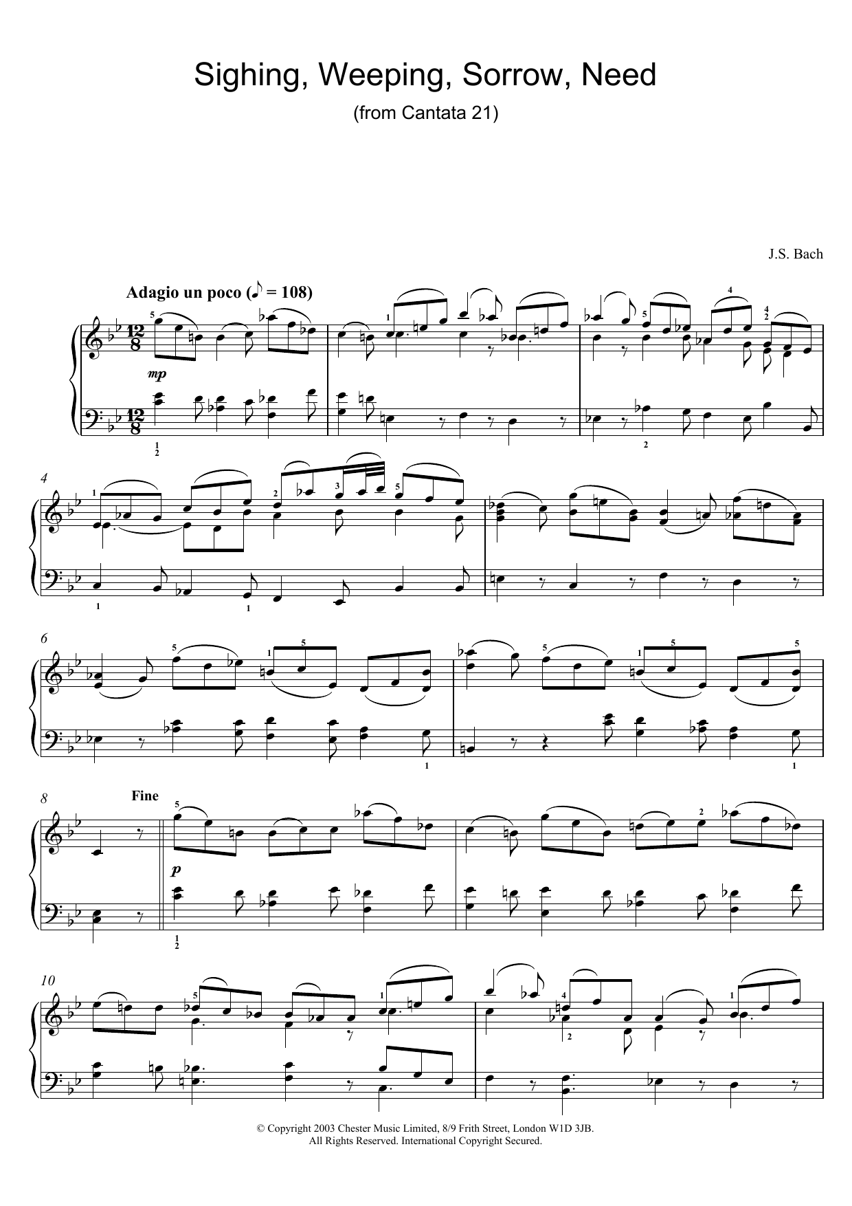 Download Johann Sebastian Bach Sighing, Weeping, Sorrow, Need (from Ca Sheet Music