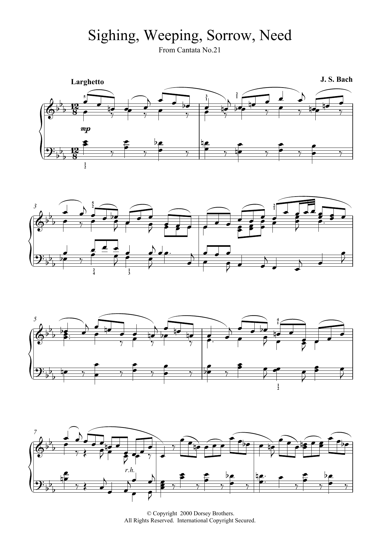 Johann Sebastian Bach Sighing, Weeping, Sorrow, Need sheet music notes printable PDF score