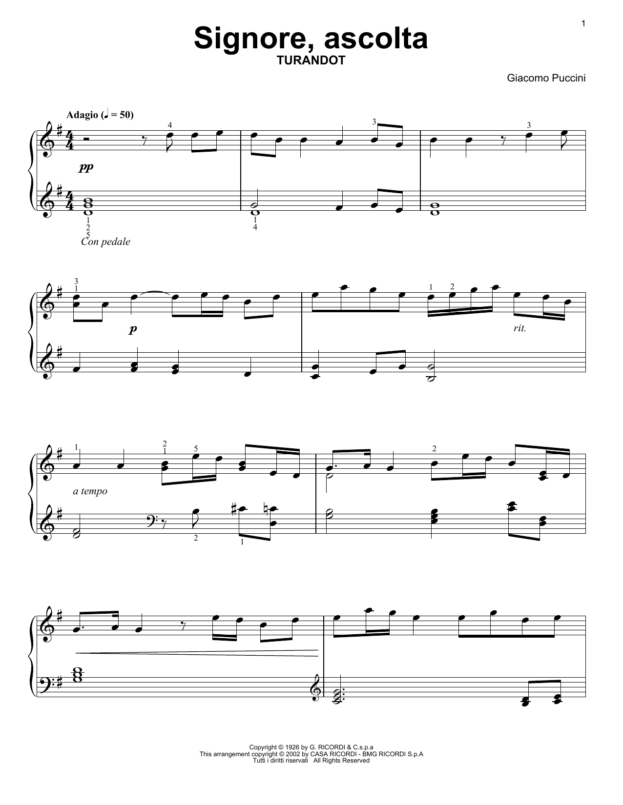 Download Giacomo Puccini Signore Ascolta (from Turandot) Sheet Music
