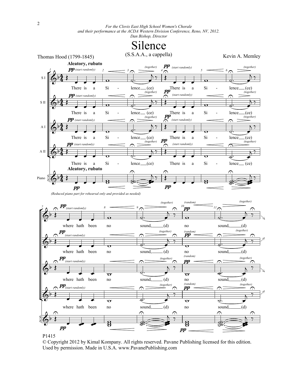 Download Kevin A. Memley Silence Sheet Music