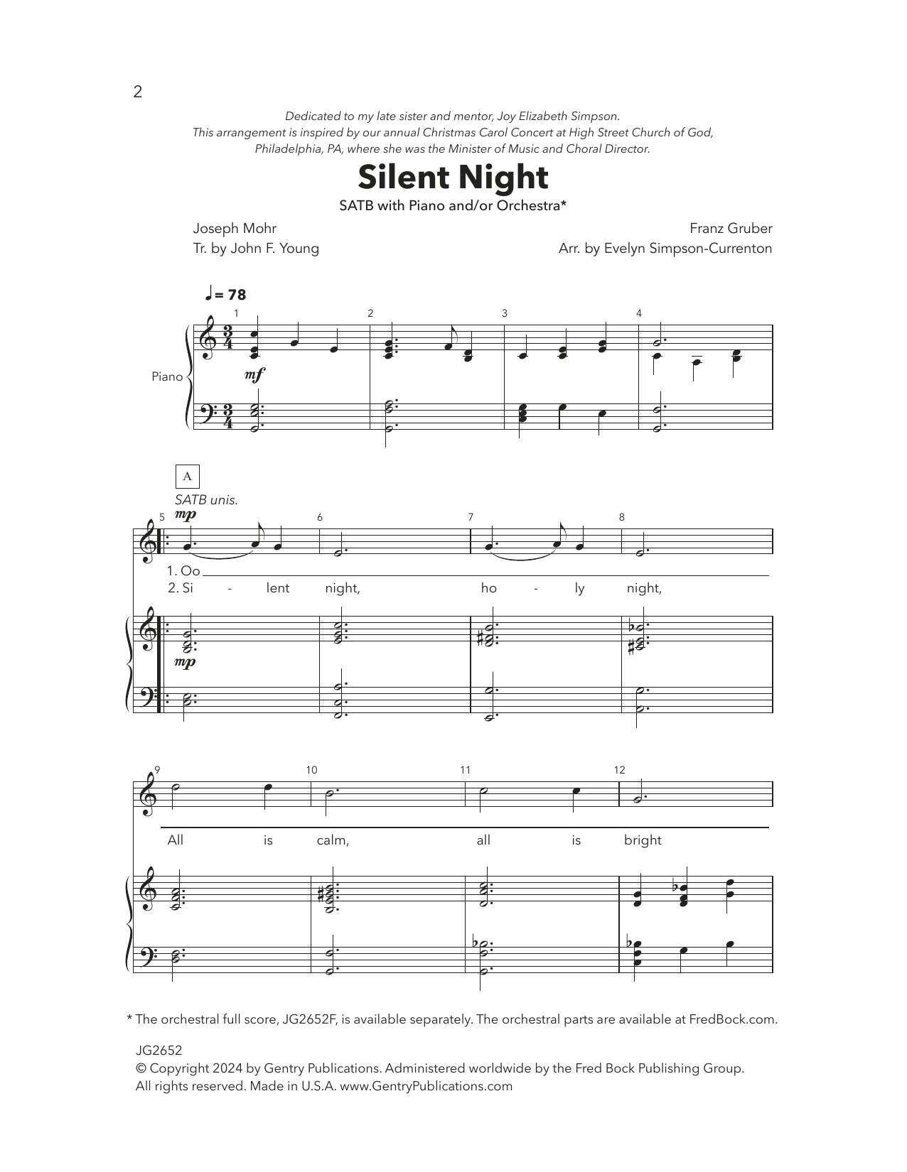 Download Evelyn Simpson-Curenton Silent Night Sheet Music