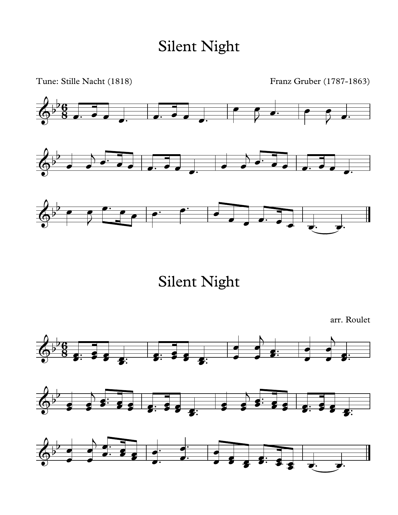 Download Franz Gruber Silent Night (arr. Patrick Roulet) Sheet Music